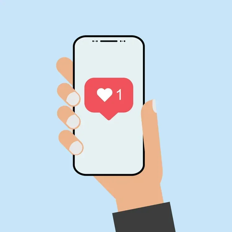 Phone with a heart on social media